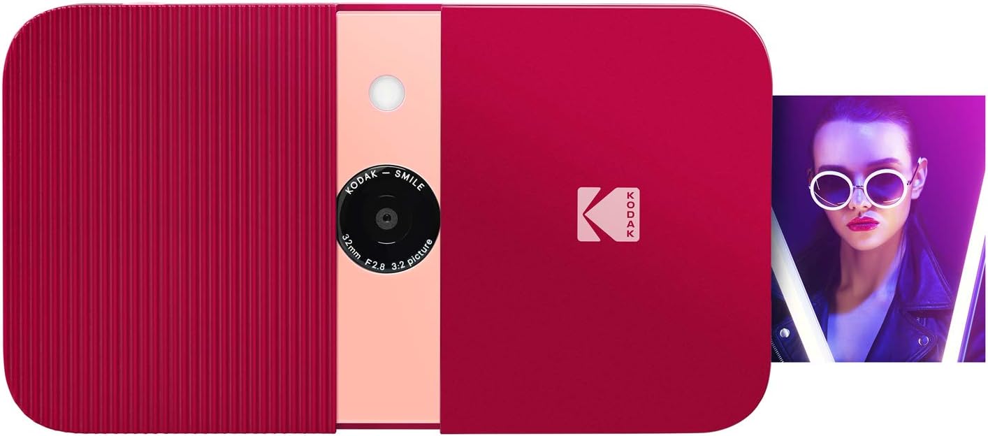 Zink KODAK Smile Instant Print Digital Camera – Slide-Open 10MP Camera w/2x3 ZINK Printer (Red)
